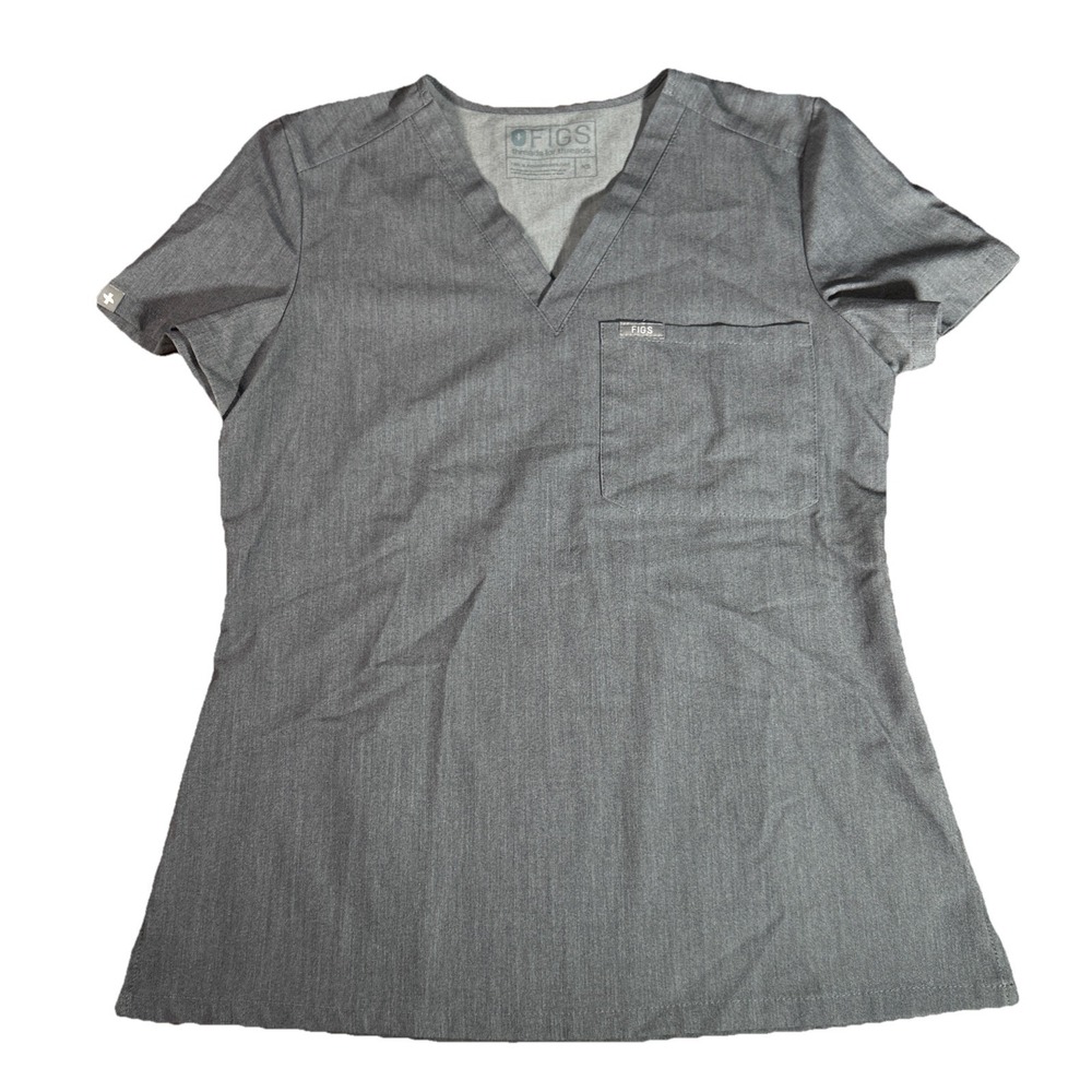 Figs Scrub Top Women's XS‎ Gray Catarina V-Neck Tailored Fit Nursing Workwear